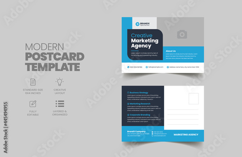 Corporate Postcard or Eddm postcard design template with blue elements 