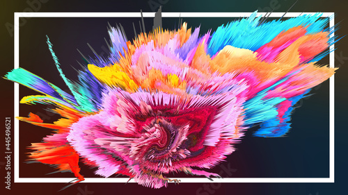 Color explosion effect, scattered topographic landscape, outstanding technology depth mapping image, abstract art. Wallpaper. white box