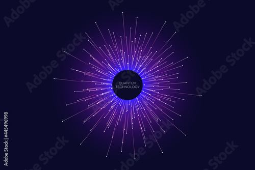Vector explosion colorful lines element, quantum computer technology background. Big data algorithms visualization. Vector illustration in concept of science, technology, social network.

