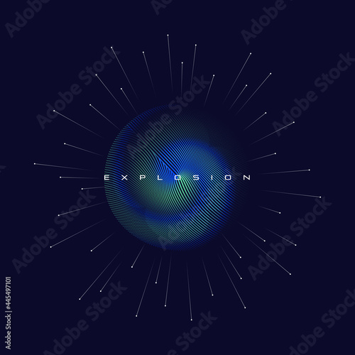 Vector explosion colorful lines element, quantum computer technology background. Big data algorithms visualization. Vector illustration in concept of science, technology, social network. 