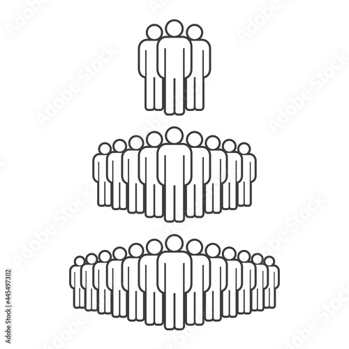 Small, medium and large group of people. Male people crowd line icon. Vector illustration