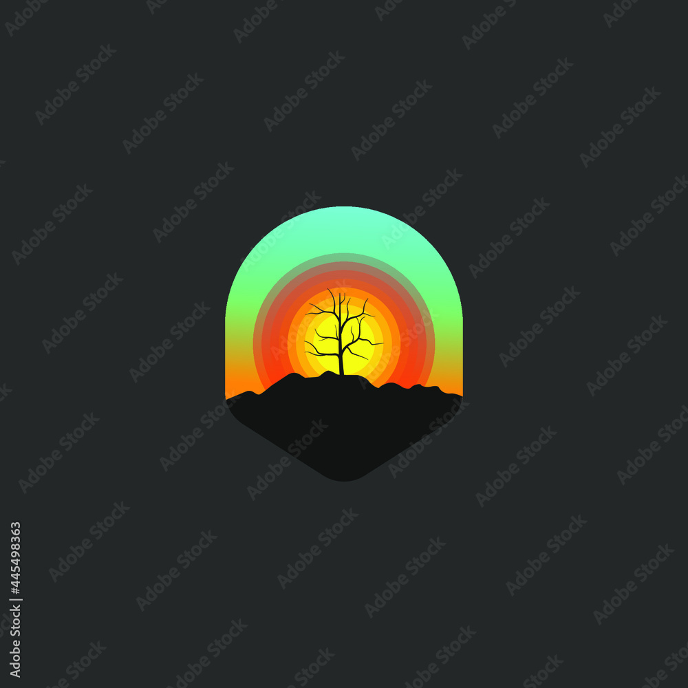 creative simple sunset logo. illustration of sun symbol on black background vector.
summer logo and line art design. logo, icon and template