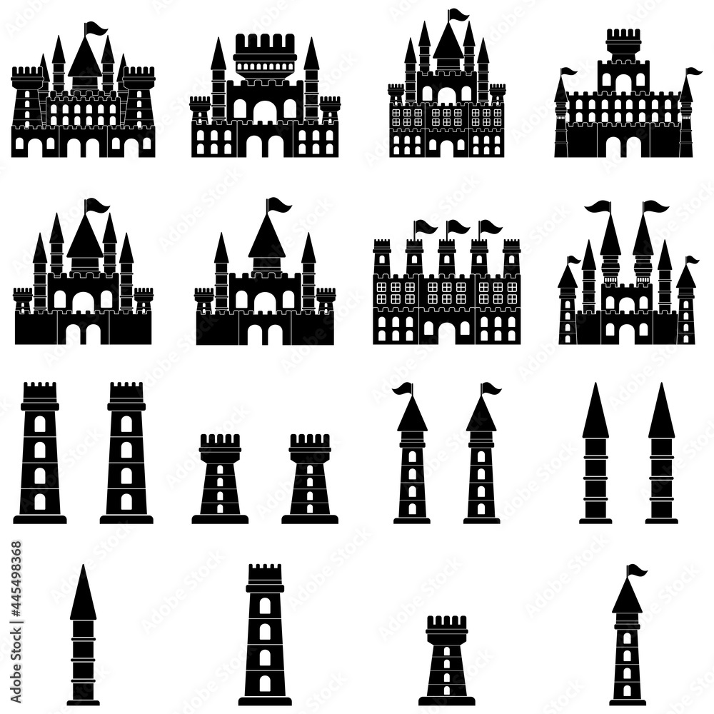 castle icon set vector sign symbol illustrations