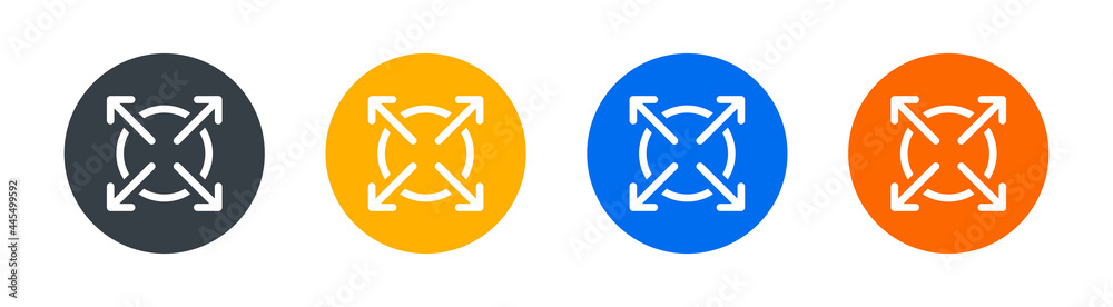 Expand, extend vector icon on button sign.
Expand, extend vector icon on button sign.