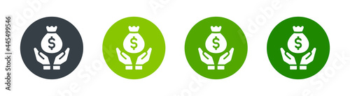 Hand holding money bag icon symbol. Cash and profitability concept. Vector illustration
