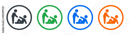Assistance symbol. Person help someone who has fallen icon vector illustration. Solidarity concept.