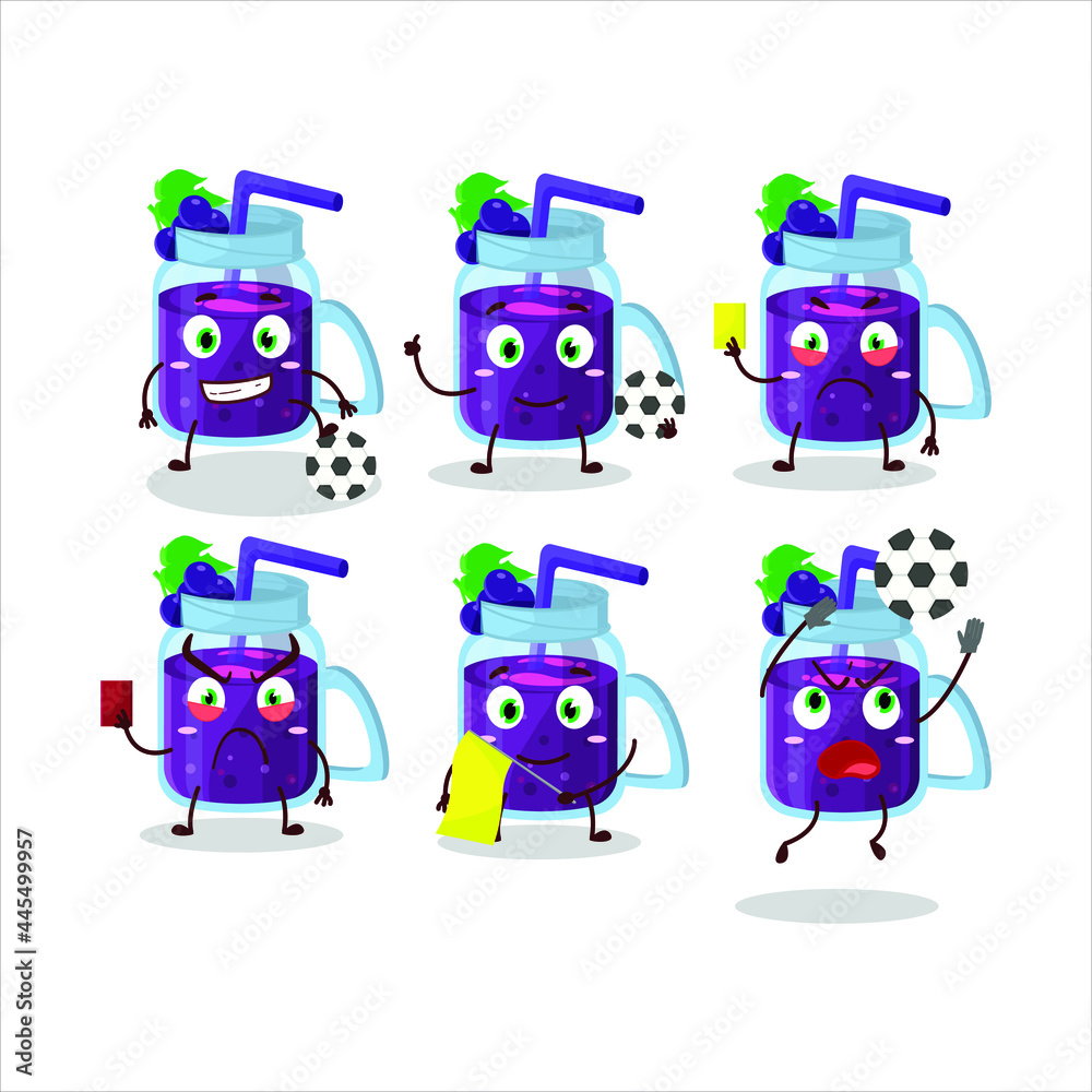 Grapes smoothie cartoon character working as a Football referee. Vector illustration Grapes smoothie cartoon character working as a Football referee. Vector illustration