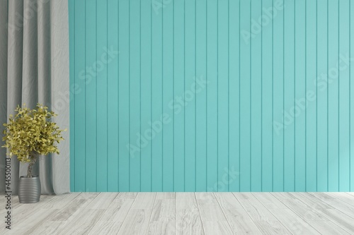 Blue empty room. Scandinavian interior design. 3D illustration