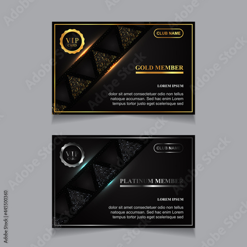 Vector VIP golden and platinum card. Black geometric pattern background with premium design. Luxury and elegant graphic template layout for vip member, business card for corporate
