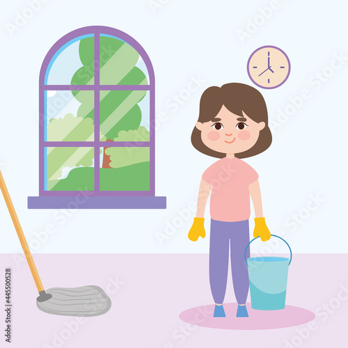 girl cleaning and mopping