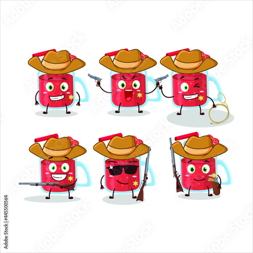 Cool cowboy strawberry smoothie cartoon character with a cute hat. Vector illustration