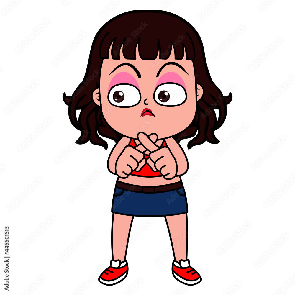 Cute Girl in the Jean Skirt with Various Emotion