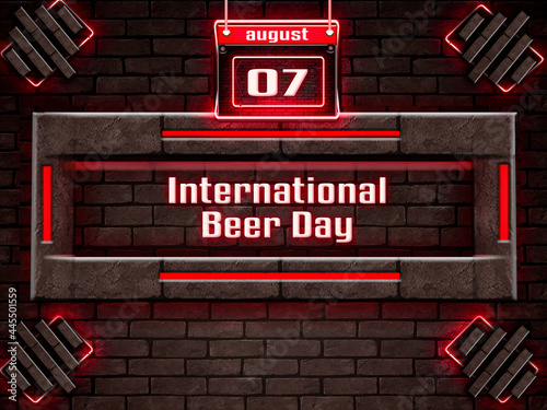 07 august, International Beer Day, Neon Text Effect on Bricks Background photo