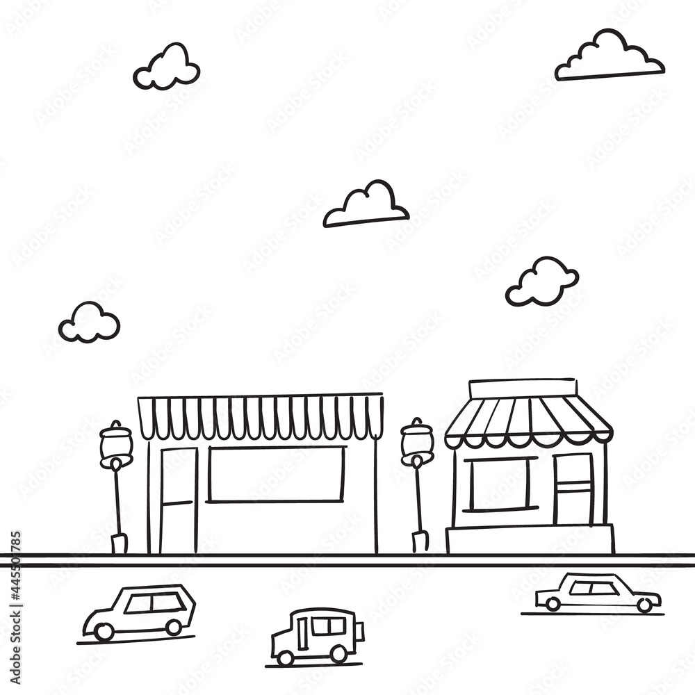 Black And White Line Art Mini Food Shop Outline Cartoon Coloring Book
