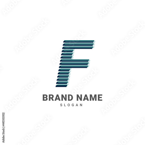 letter F optic illusion logo, trendy glitch alphabet brand