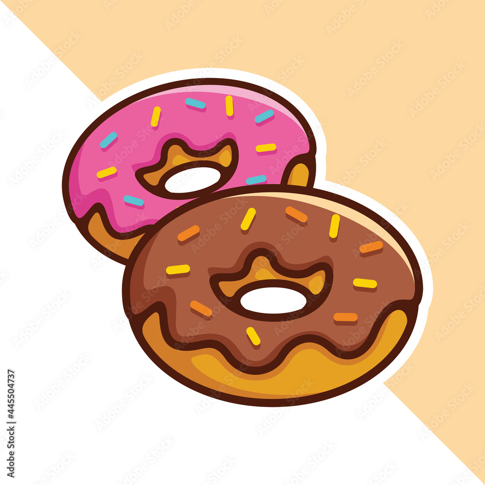 Two donut pink strawberry and chocolate cartoon illustration colorful design vector Two donut pink strawberry and chocolate cartoon illustration colorful design vector