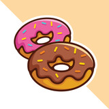 Two donut pink strawberry and chocolate cartoon illustration colorful design vector