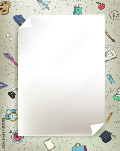 stationery kit frame with a paper. Back to school concept
