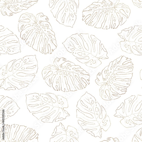 Seamless pattern. Golden elements of branches and leaves