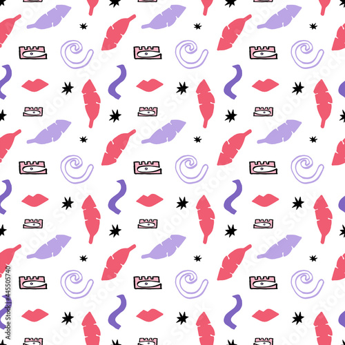 Modern abstract pattern with eyes, nature shapes, tropical leaves. Magic print for textile fabric, wrapping paper,wallpaper decor.