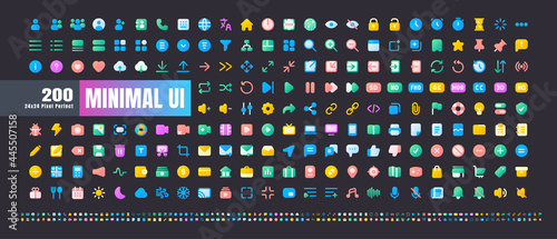 24x24 Pixel Perfect. Basic User Interface Essential Set. 200 Flat Gradient Color Icons. For App, Web, Print. Round Cap and Round Corner. Ready to use and Easy to Customize. Good for Dark Mode Theme.