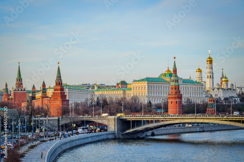 Scenic panorama of the Moscow Kremlin at sunset