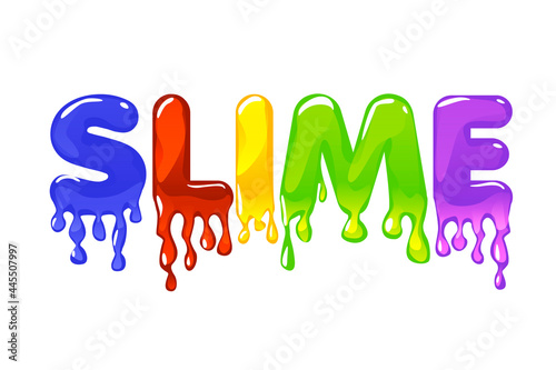 Slime multicolored text on white background for graphic design.