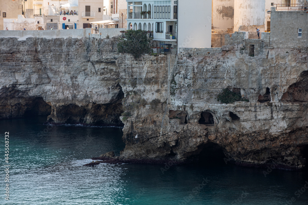 View of Polignano a mare - picturesque little town on cliffs of the Adriatic Sea. Apulia, Southern Italy View of Polignano a mare - picturesque little town on cliffs of the Adriatic Sea. Apulia, Southern Italy