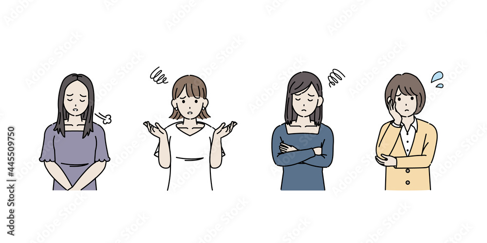 若い女性達 友達 若者 困る 悩む 不安 がっかり 大学生 イラスト素材 Stock Vector Adobe Stock