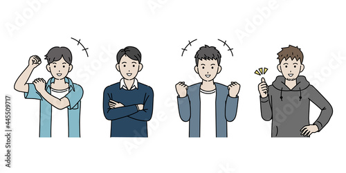 若い男性達　友達　若者　笑顔　喜ぶ　元気　大学生　イラスト素材