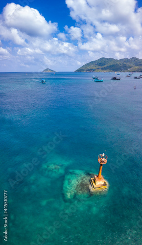 Port Marker in Mae Haad, Koh Tao, Thailand no people with copy space drone aerial uav  © Huw Penson