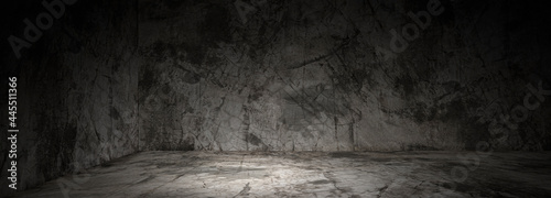 Foto Empty black, dark, and gray abstract cement wall and studio room, interior texture for display products