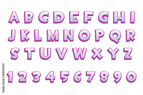 3d purple alphabet and numbers for ui games, text.