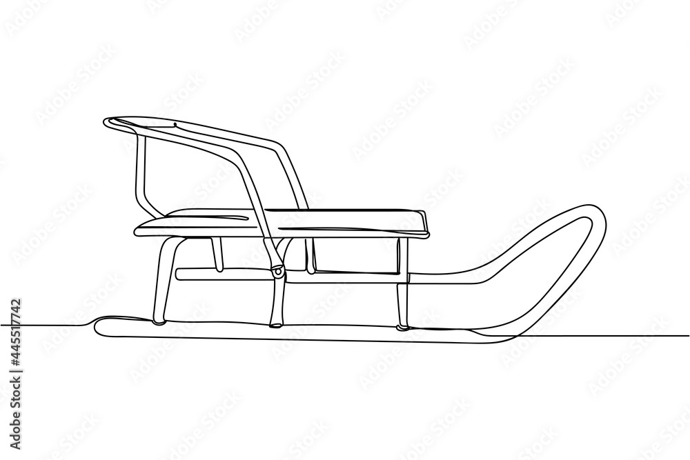 Continuous one line of children sledges winter christmas new year in silhouette on a white background. Linear stylized. Continuous one line of children sledges winter christmas new year in silhouette on a white background. Linear stylized.