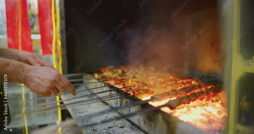 Slow Motion 60 fps Shot of Meat Barbecuing at Iskan Street in Erbil, Iraq Slow Motion 60 fps Shot of Meat Barbecuing at Iskan Street in Erbil, Iraq