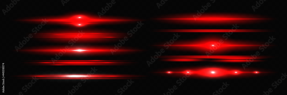 Red horizontal lens flares pack. Laser beams, horizontal light rays.Beautiful light flares. Glowing streaks on dark background. Luminous abstract sparkling lined background. Red horizontal lens flares pack. Laser beams, horizontal light rays.Beautiful light flares. Glowing streaks on dark background. Luminous abstract sparkling lined background.