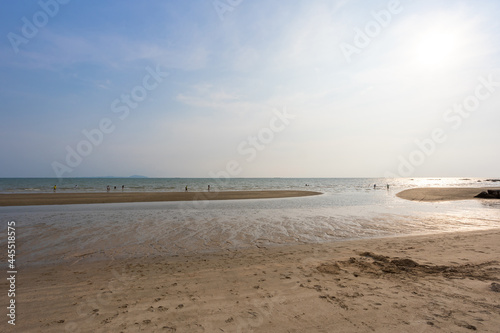 Bangsaen beach in the evening time. Very few people because of the Covid-19 situation.