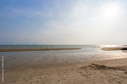 Bangsaen beach in the evening time. Very few people because of the Covid-19 situation. © tieataopoon