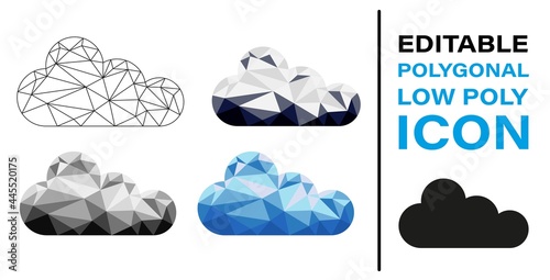 Set of Cloud Icon, vector. With Colorful Polygonal Low Poly. Colorful abstract Icon Vector. Origami style icon. White, grey, blue, and black colors
