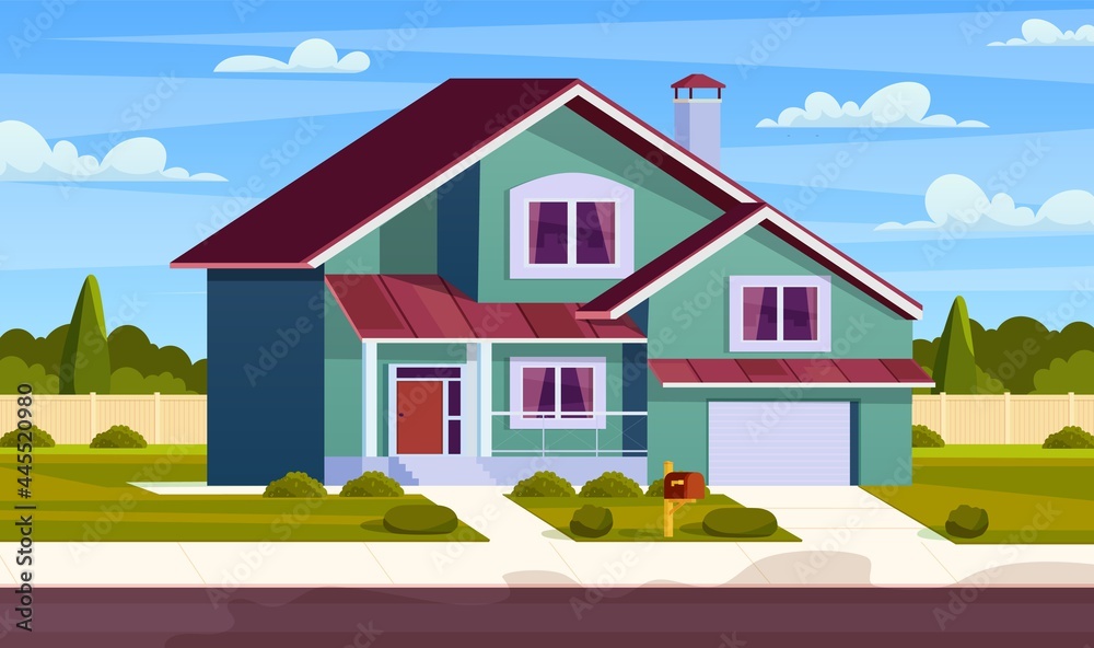 Suburban house, residential cottage,
