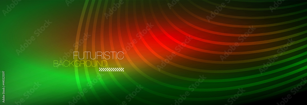 Dark abstract background with glowing neon circles. Trendy layout template for business or technology presentation, internet poster or web brochure cover, wallpaper Dark abstract background with glowing neon circles. Trendy layout template for business or technology presentation, internet poster or web brochure cover, wallpaper