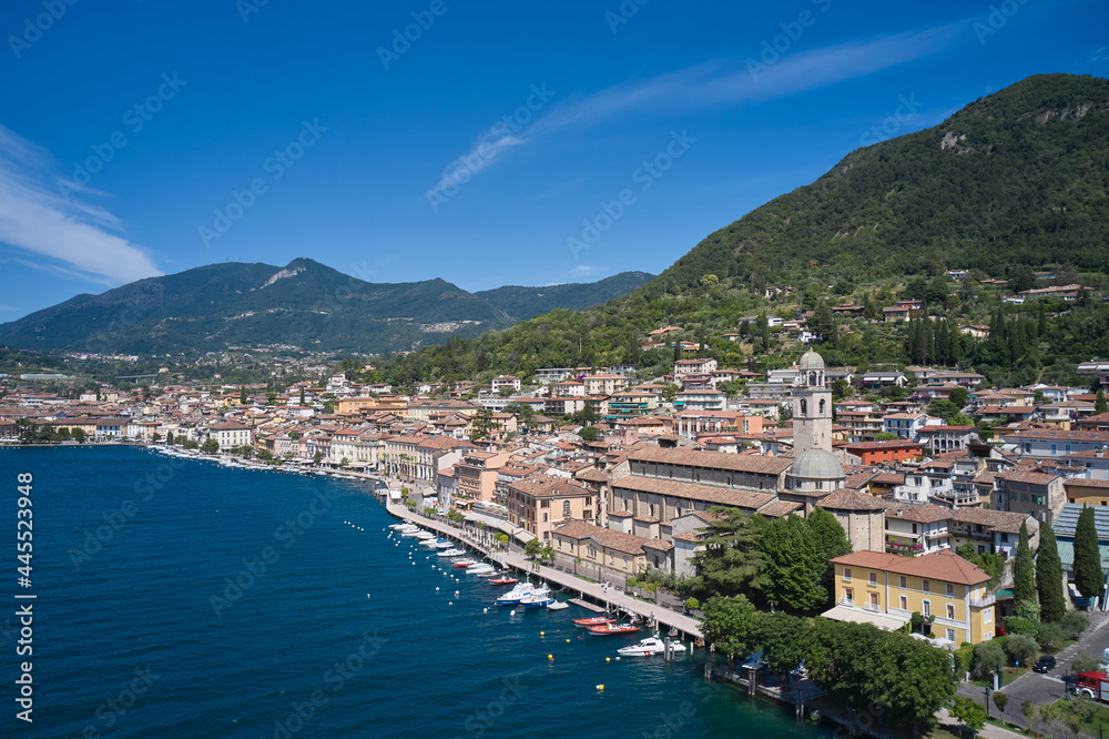 Panorama Salò, Italy aerial view. Aerial panorama of the historic part of Salò on Lake Garda.