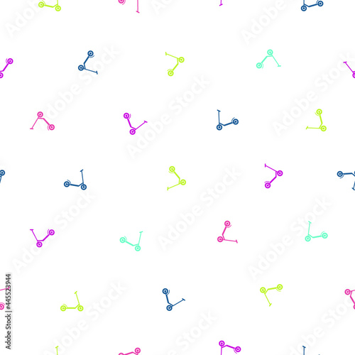 Seamless vector pattern of colorful scooters on white background