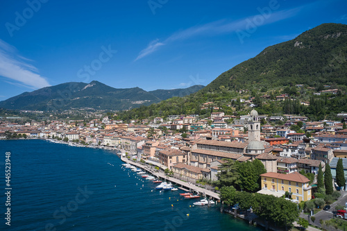 Fototapeta Naklejka Na Ścianę i Meble -  Panorama Salò, Italy aerial view. Aerial panorama of the historic part of Salò on Lake Garda.
