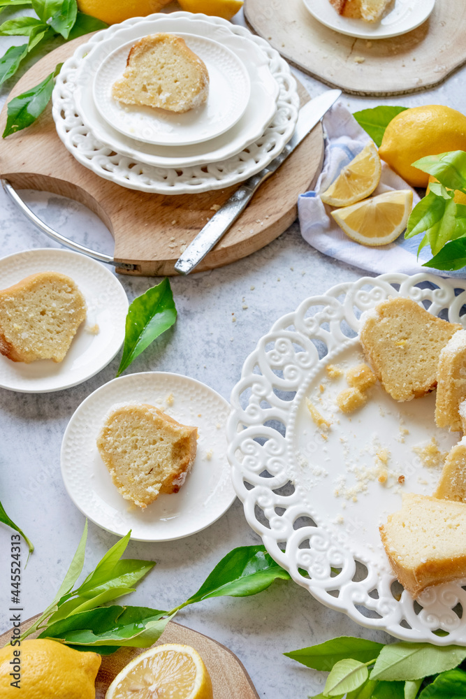 Traditional homemade lemon cake, fresh summer baking items Traditional homemade lemon cake, fresh summer baking items