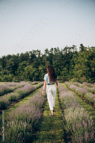lavender field, girl having fun and running