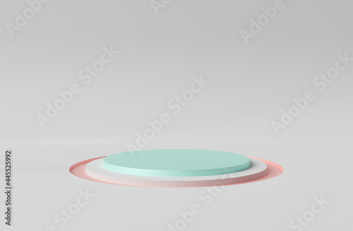 Stage podium background. Mockup of empty circular platform. Abstract geometric pedestral. 3D rendering