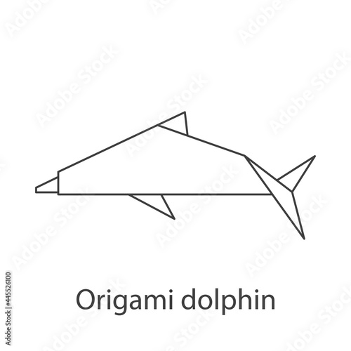 Logo delfín de papel estilo origami con lineas de color gris