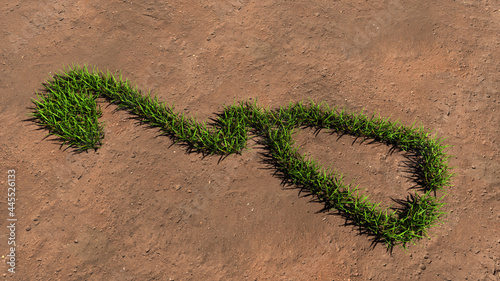 Concept or conceptual green summer lawn grass symbol shape on brown soil or earth background, sign of checkup stethoscope. A 3d illustration metaphor for treatment, medicine, health and care