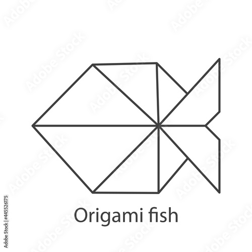 Logo pez de papel estilo origami con lineas de color gris